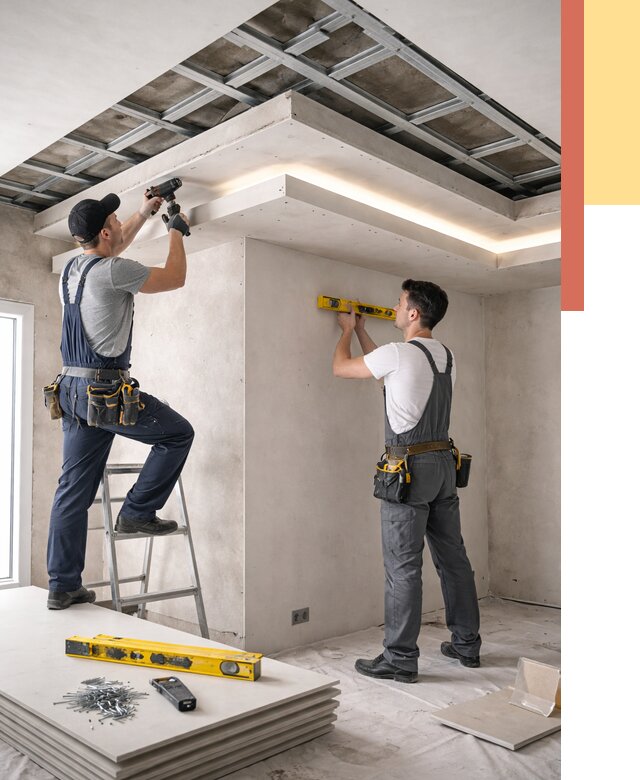 Двухуровневый потолок из гипсокартона в Комсомольске-на-Амуре от 1480 руб. под ключ | ОТДЕЛОЧНИК-Кмс