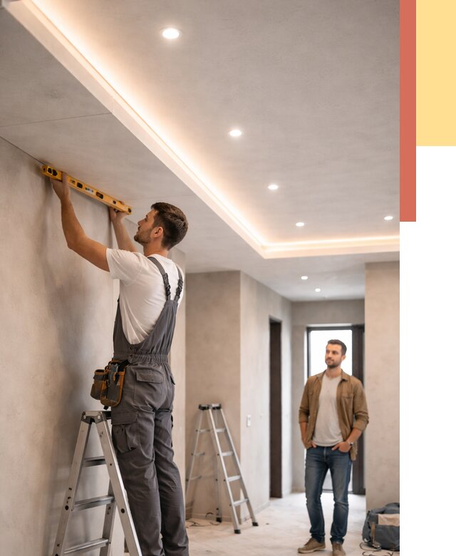 Потолок из гипсокартона с подсветкой в Комсомольске-на-Амуре от 765 руб./м2 под ключ | ОТДЕЛОЧНИК-Кмс