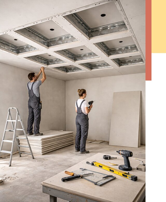 Кессонный потолок из гипсокартона в Комсомольске-на-Амуре от 1888 руб. — монтаж и под ключ | ОТДЕЛОЧНИК-Кмс