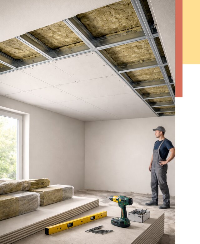 Звукоизоляция потолка ГКЛ в Комсомольске-на-Амуре от 969 руб. — монтаж под ключ | ОТДЕЛОЧНИК-Кмс