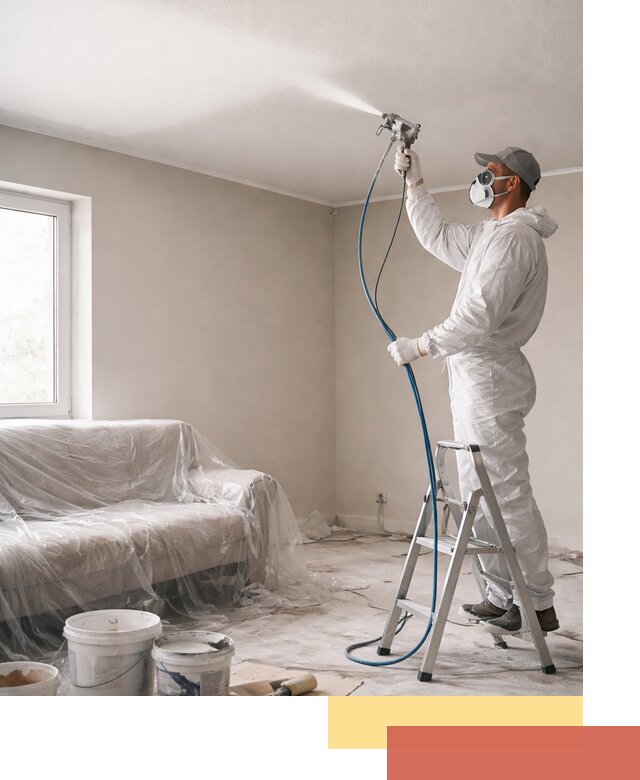 Покраска потолка краскопультом в Комсомольске-на-Амуре быстро и качественно